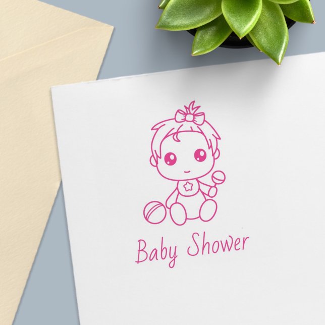Flicka Bebis Shower Könsuppenbarelse 2 Självfärgande Stämpel (Skapare uppladdad)