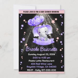 Flicka Bebisdopp Rosa Lila Silver Bebis Elefant Inbjudningar