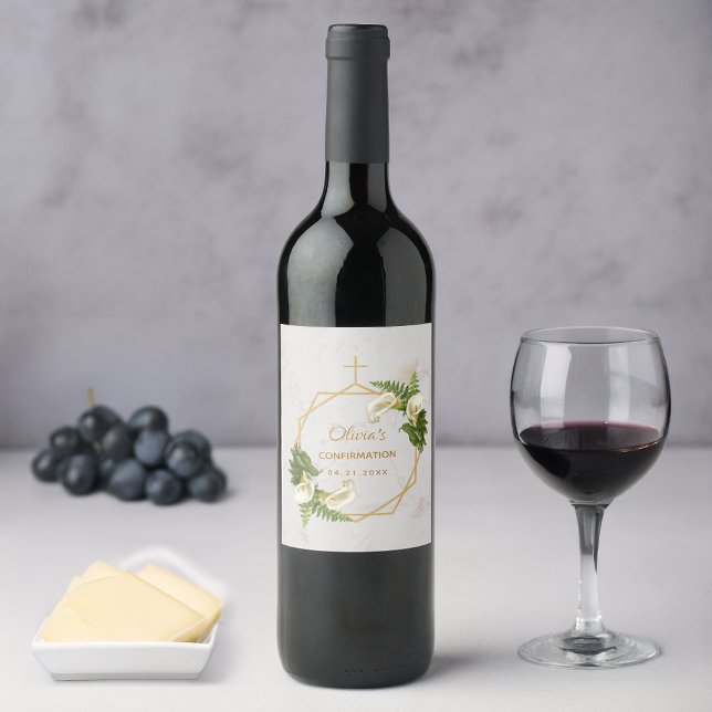 Flicka Bekräftelse Calla Liljor Guld Marmor Blommi Vinflaska Etikett (Skapare uppladdad)