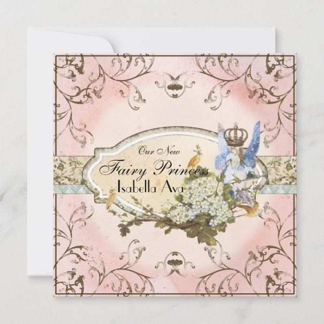 Flicka Birth Annoucement - Älva Princess Meddelande (Framsida)