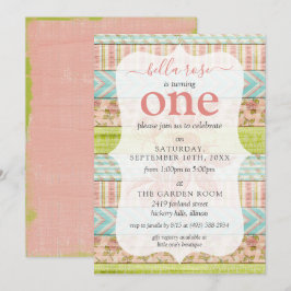 Flicka Birthday Shabby Ro Cottage Anpassningsbar A Inbjudningar