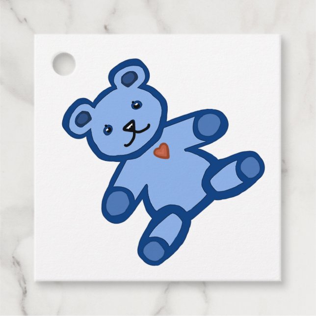 Flicka blå nalle gåvor etiketter (Framsida)