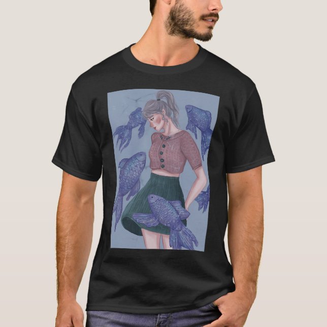 Flicka bland fiskar t shirt (Framsida)