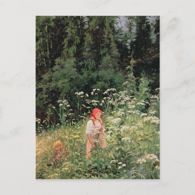 Flicka bland vilda blommor, 1880 vykort (Framsida)