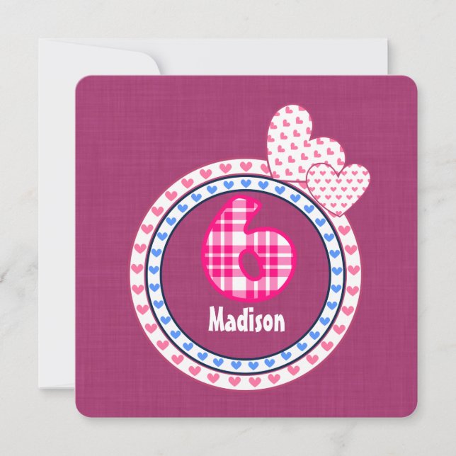 Flicka blått 003 för rosor för 6efödelsedag sex inbjudningar (Framsida)