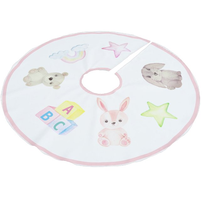 Flicka Blocks Bear Rabbit Animals Jul Julgransmatta Borstad Polyester (Vinklad)