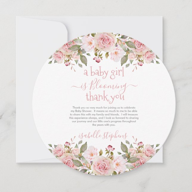 Flicka blommar Blommigten Baby Shower Tack Inbjudningar (Framsida)