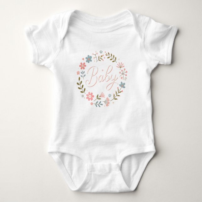 Flicka - Blommigt "Baby"-design T Shirt (Framsida)