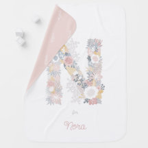 Flicka Blommigt Monogram Brev N Namn Initialer