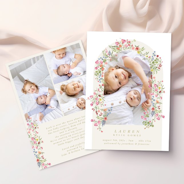 flicka blomsterbåge 4 foto anpassad text baby föds meddelande (Skapare uppladdad)
