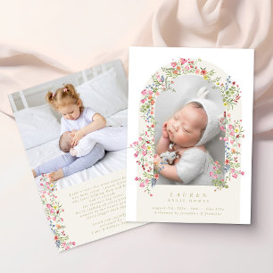 flicka blomsterbåge foto anpassad text bebis födel meddelande