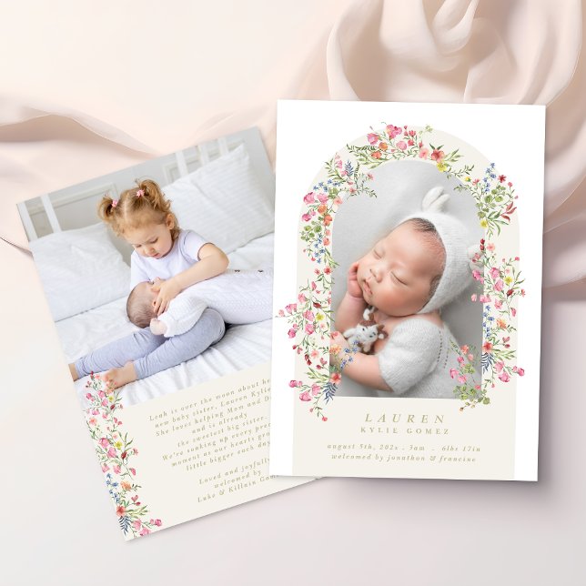 flicka blomsterbåge foto anpassad text bebis födel meddelande (Skapare uppladdad)