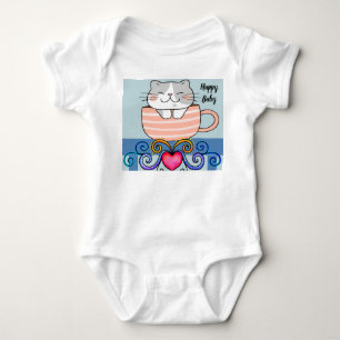 Flicka Bodydräkt med leende katt i Kopp T Shirt
