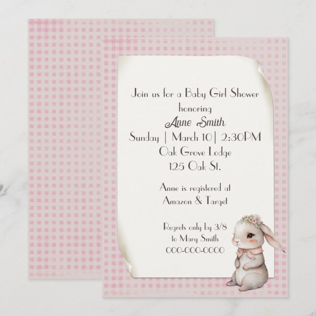 Flicka Boho Bunny Baby Shower Inbjudningar (Fram/baksida)