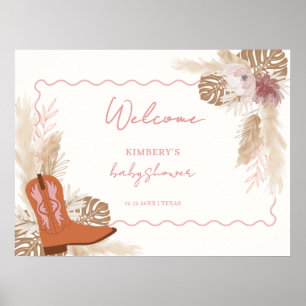 Flicka Boho Cowgirl Stövlar Pampas Babyfirande Väl Poster