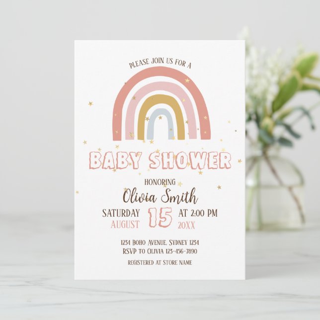 Flicka Boho Rainbow Baby Shower Inbjudningar (Stående Fram)