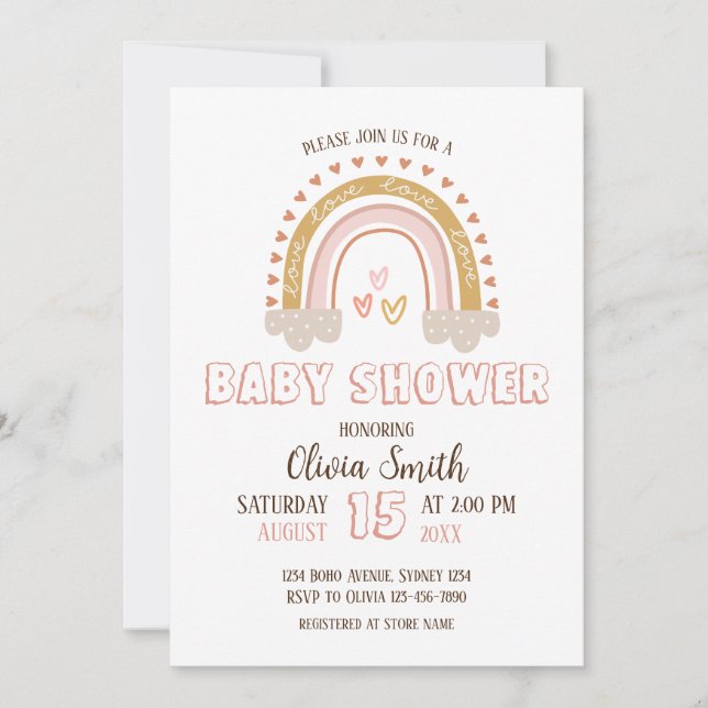 Flicka Boho Rainbow Baby Shower Inbjudningar (Framsida)