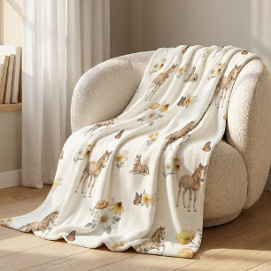 Flicka Boho Wildflower Häst och Fjärilsmönster Fleecefilt