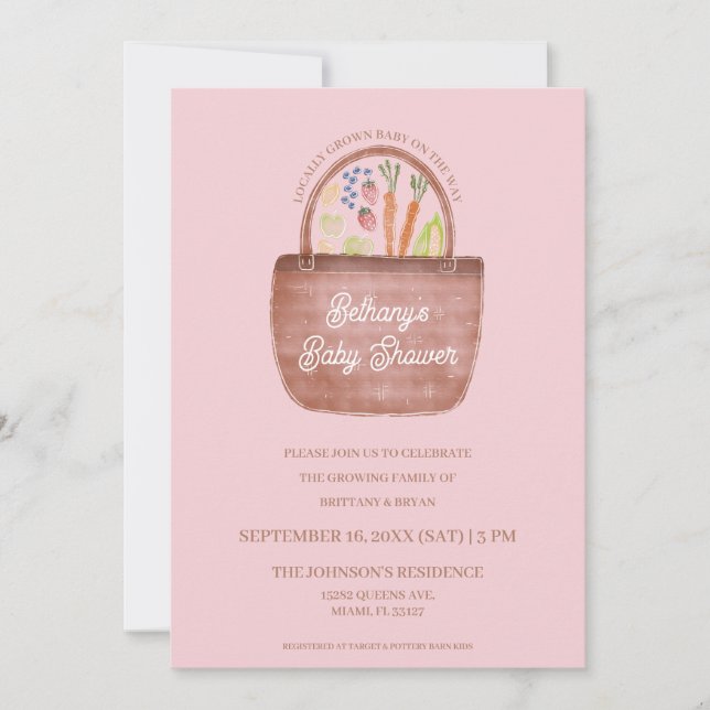 Flicka Bondens Marknad Baby Shower Inbjudan (Framsida)