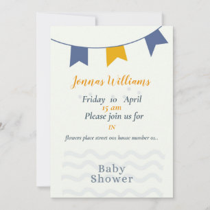 Flicka borttagen, blå baby shower-kort, pojke baby inbjudningar