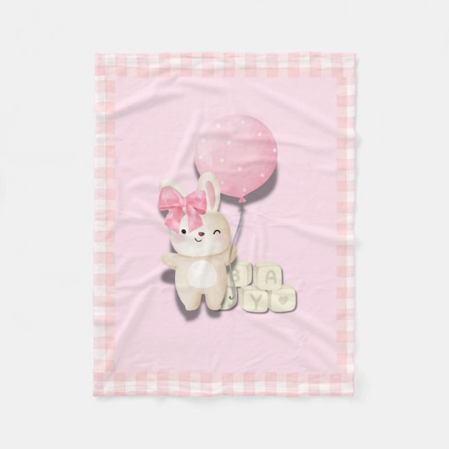 Flicka Bunny Nursery Print - Rosa Animals Fleecefilt (Framsidan)