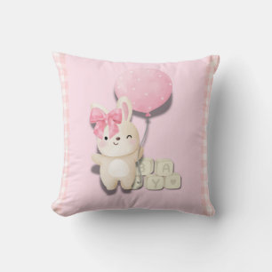 Flicka Bunny Nursery Print - Rosa Gingham Anim Kudde