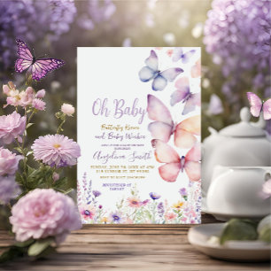 Flicka Butterfly Lila blommor Baby Shower Inbjudningar