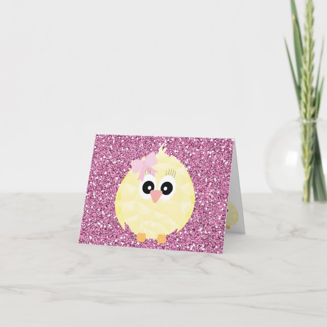 Flicka Chick Rosa Faux Glitter Helgkort (Framsida)