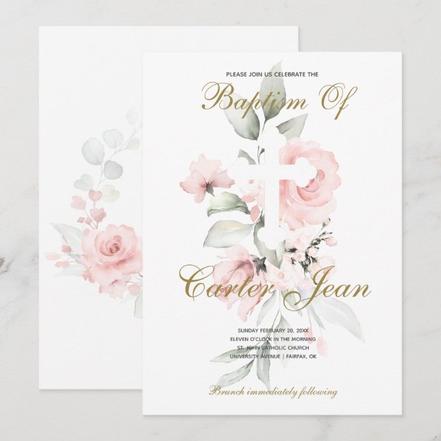 Flicka Christening Baptism Announcement (Fram/baksida)