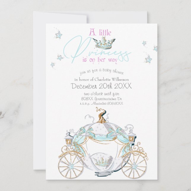 flicka Cinderella Princess Carriage Baby Shower Inbjudningar (Framsida)