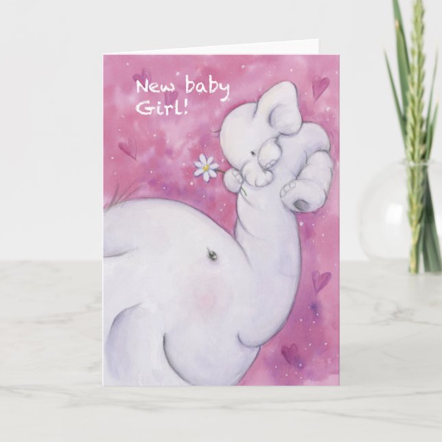 Flicka, Cute Elephant Mor och Baby Kort (Framsida)
