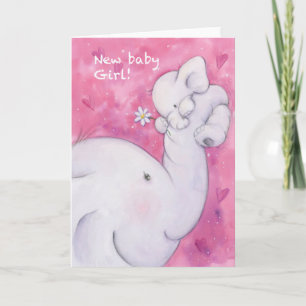 flicka, Cute Elephant Mor och Baby Kort