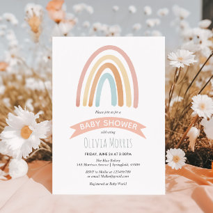 Flicka Cute Rosa Boho Rainbow Baby Shower Inbjudningar