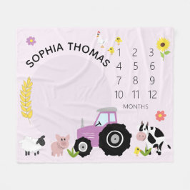 Flicka Cute Rosa Farm Animal Tractor milsten Fleecefilt
