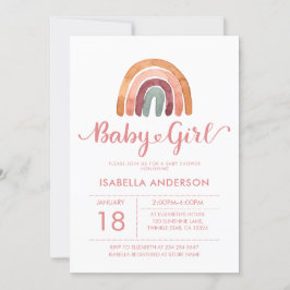 Flicka Cute Watercolor Boho Rainbow Inbjudningar