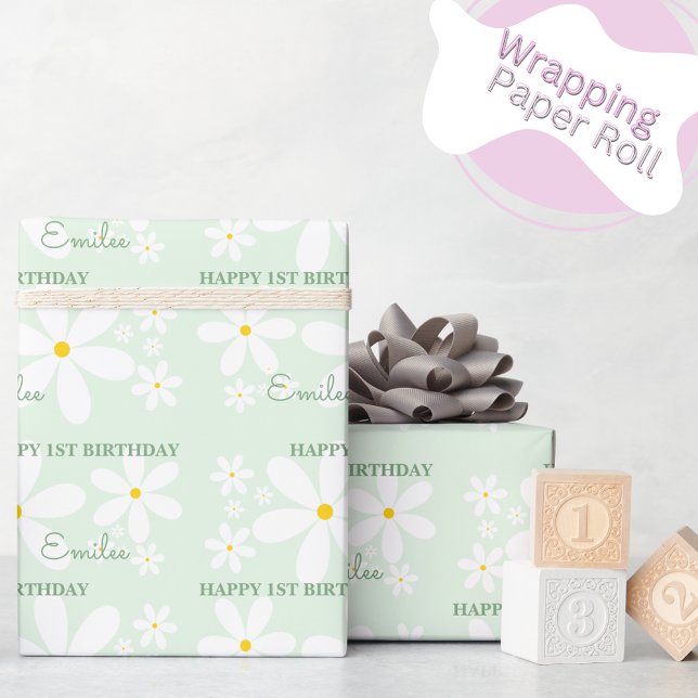 Flicka Daisy Flower (Mint) Presentpapper (Skapare uppladdad)