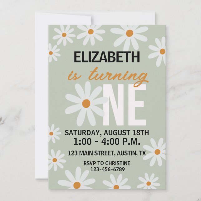 Flicka Daisy Första Födelsedagsinbjudan Inbjudningar (Framsida)