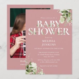 Flicka Dammt Rosa Grönska Rosa Bebis Bebis Shower Inbjudningar