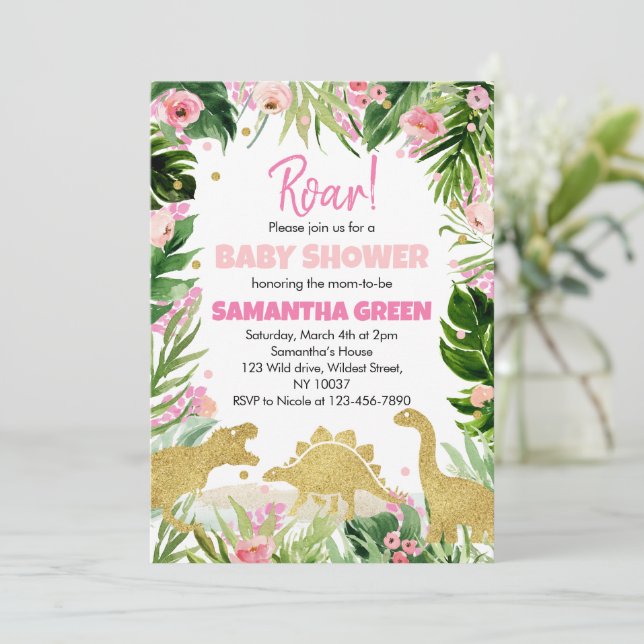 Flicka Dinosaur Baby Shower-inbjudan Inbjudningar (Stående Fram)