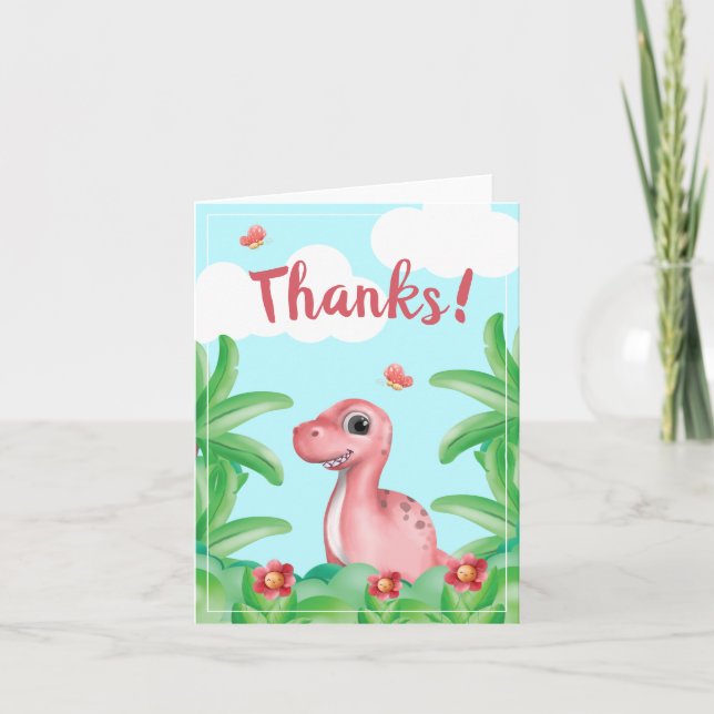 Flicka Dinosaurie Födelsedag Tack Kort (Framsida)