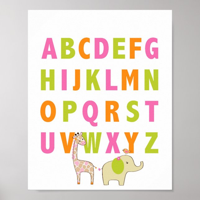 Flicka Djur Djungel Alfabetet Nursery Väggkonst Tr (Framsidan)