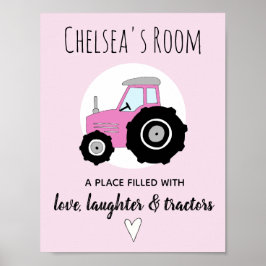 Flicka Doodle Rosa Farm Tractor Namn Nursery Poster