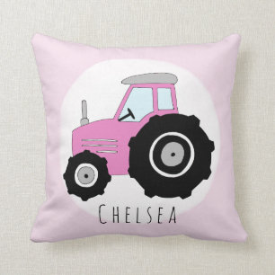 Flicka Doodle Rosa Tractor med Namn Nursery Kudde