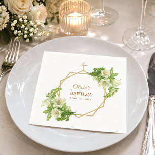 Flicka Dop Blommor Liljor Guld Kors Geometrisk Pappersservett