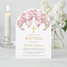 Flicka Dop Pink Båge Blommig Elegant Guld Kors