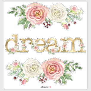 Flicka Dream Decor Watercolor Blommigt w Guld Klistermärken