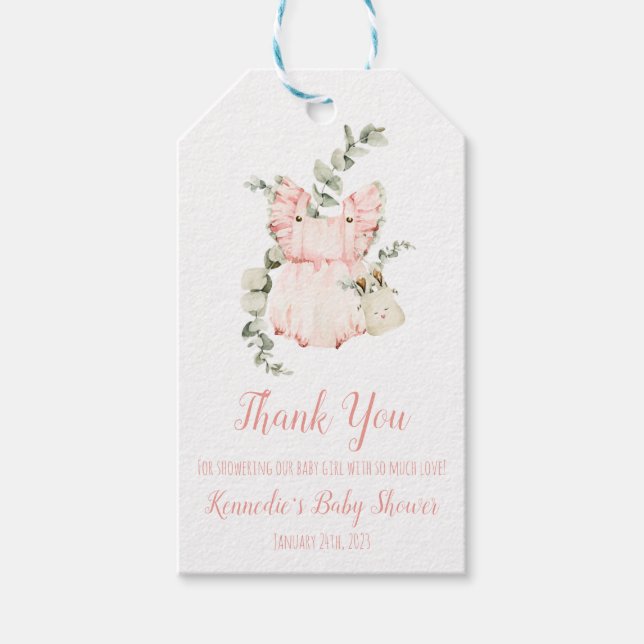 Flicka Dress, Layette, Baby Shower Märkre Presentetikett (Framsidan)