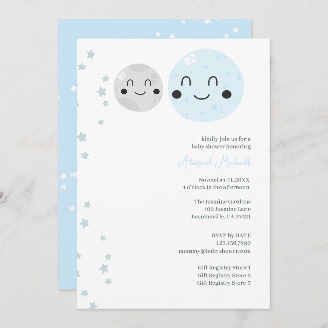 Flicka-dusch för ljus- och Grått-planeter Inbjudningar (Fram/baksida)