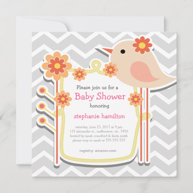 Flicka duschrovfåglar i grått inbjudningar (Framsida)