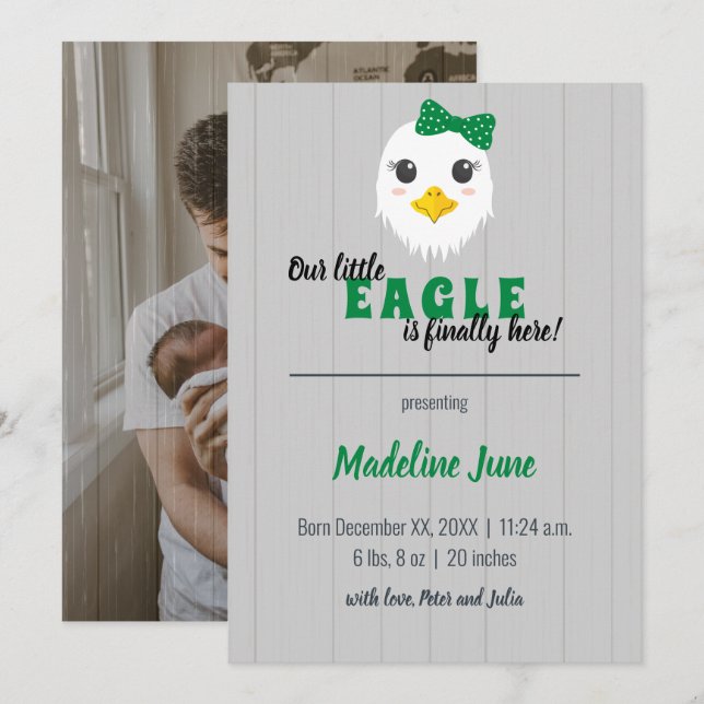 Flicka Eagle Grönt Lodrät Baby meddelande (Fram/baksida)